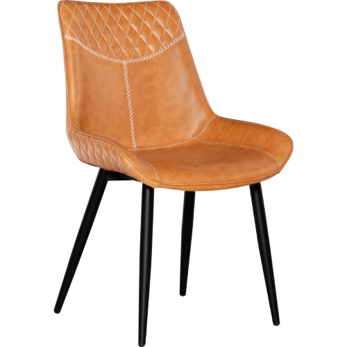 Edler Dining Chair in Brown Leatherette & Black Metal (Set of 2)